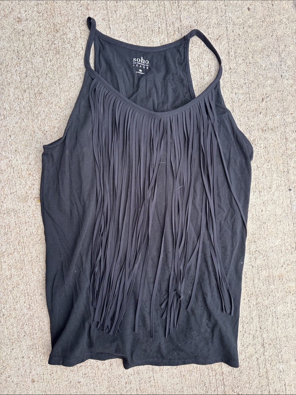 Soho Black Fringe Racerback Tank